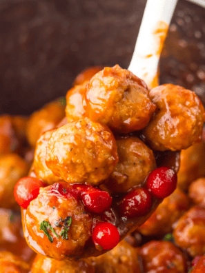 Slow cooker turkey meatballs simmering in marinara sauce