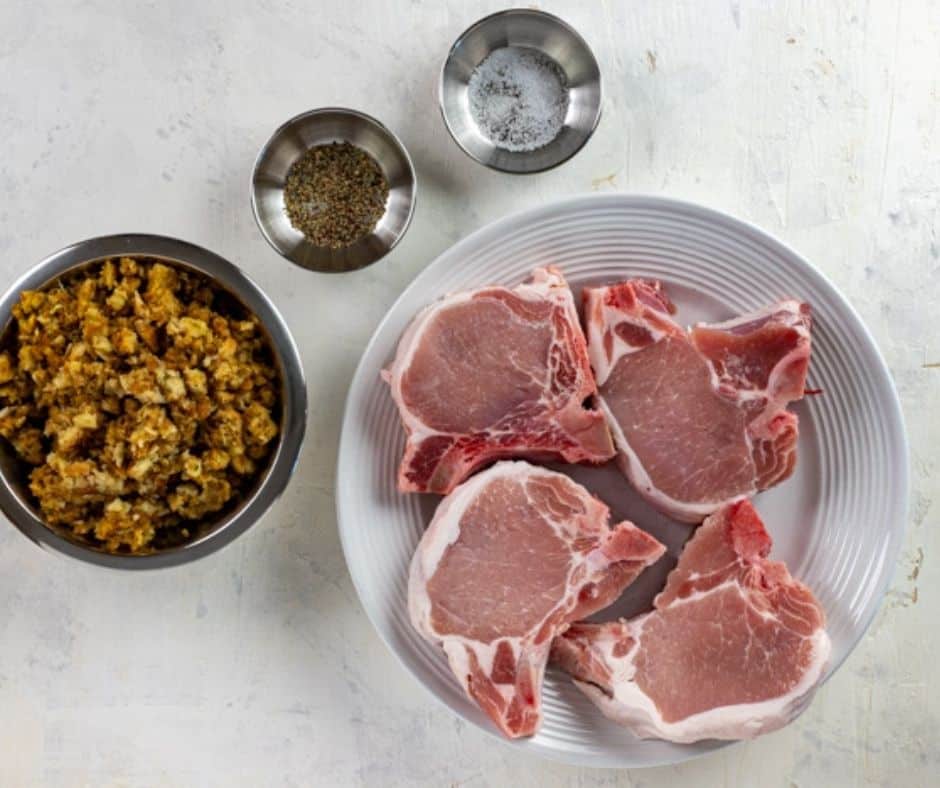 overhead: stuffed pork chop in air ryer ingredients