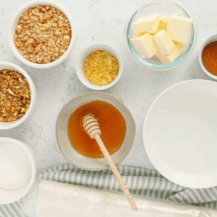 Ingredients needed for Air Fryer Baklava on kitchen table.