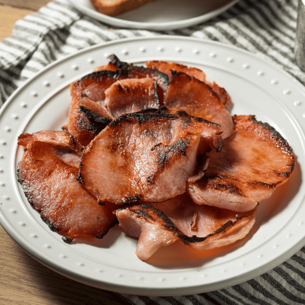 Canadian Bacon on Plate after air frying