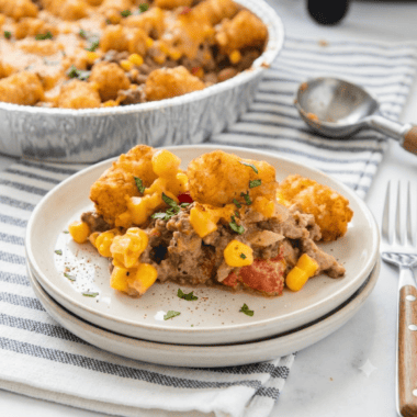 This Air Fryer Cowboy Casserole layers seasoned ground beef, corn, and melty cheese under crispy tater tots — a hearty weeknight dinner in 40 minutes.