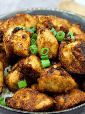 Extra crispy Air Fryer Shake and Bake Chicken Tenders served on a plate