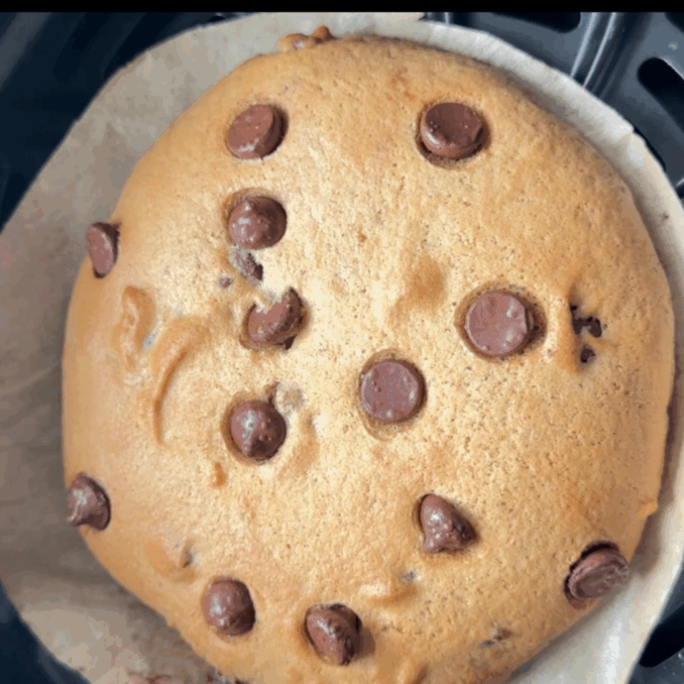 Air fryer single serve chocolate chip cookie, soft, gooey, and freshly baked
