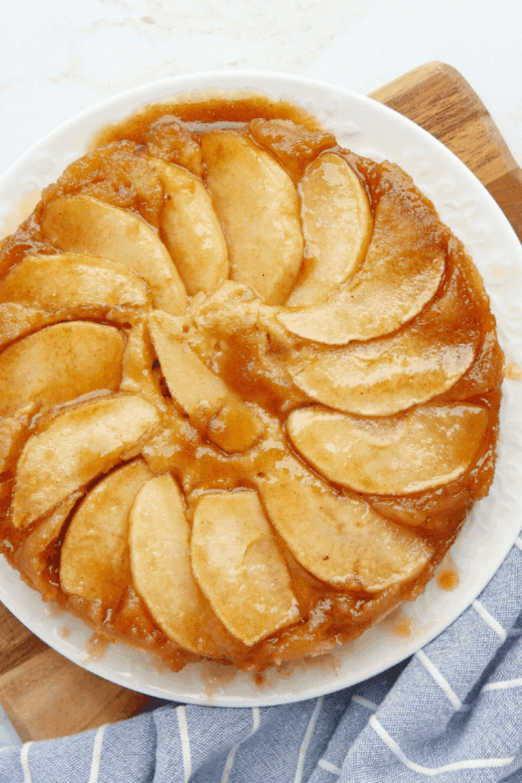 Air fryer upside down caramel apple cake fresh and golden