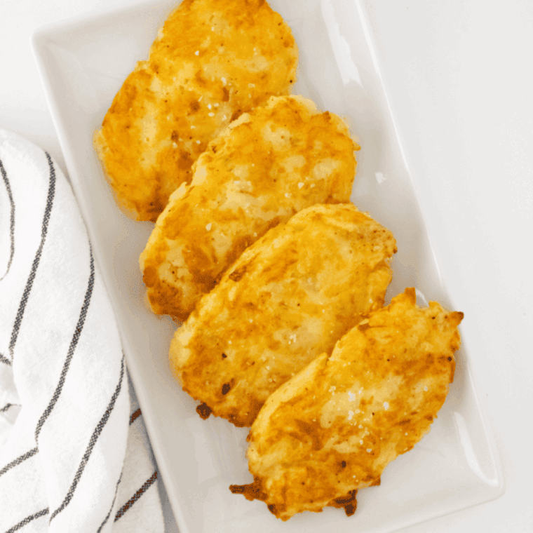 Crispy homemade McDonald’s-style hash browns stacked on a plate, golden brown and perfectly crunchy.