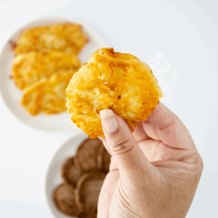 Crispy homemade McDonald’s-style hash browns stacked on a plate, golden brown and ready to serve.