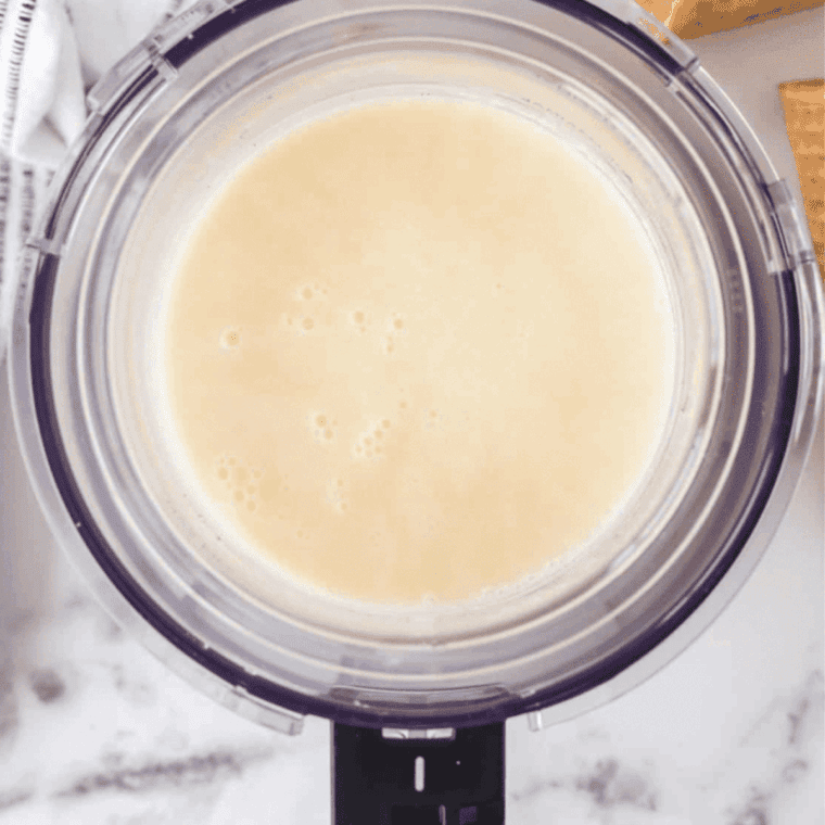 Pour the ice cream mixture into the Ninja Creami pint container, keeping it below the max fill line to allow for proper freezing and churning.