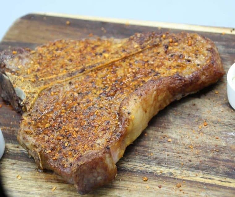 End product of porterhouse steak recipe. 
