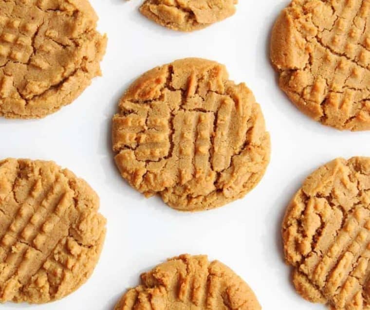 Top view of cooked 3 ingredient peanut butter cookies 