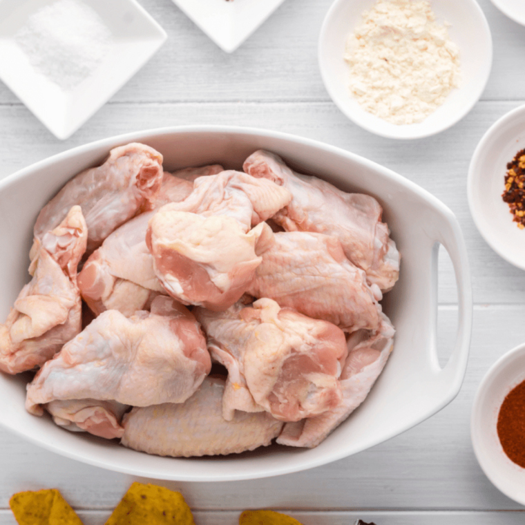 Ingredients needed for Buffalo Wild Wings Lemon Pepper Wings on table.