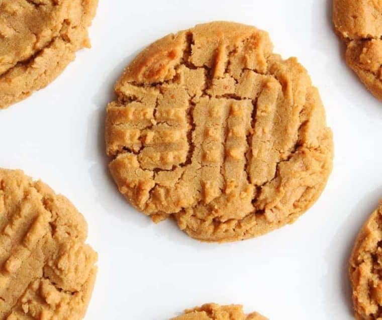 Close up of these easy 3 ingredient peanut butter cookies 