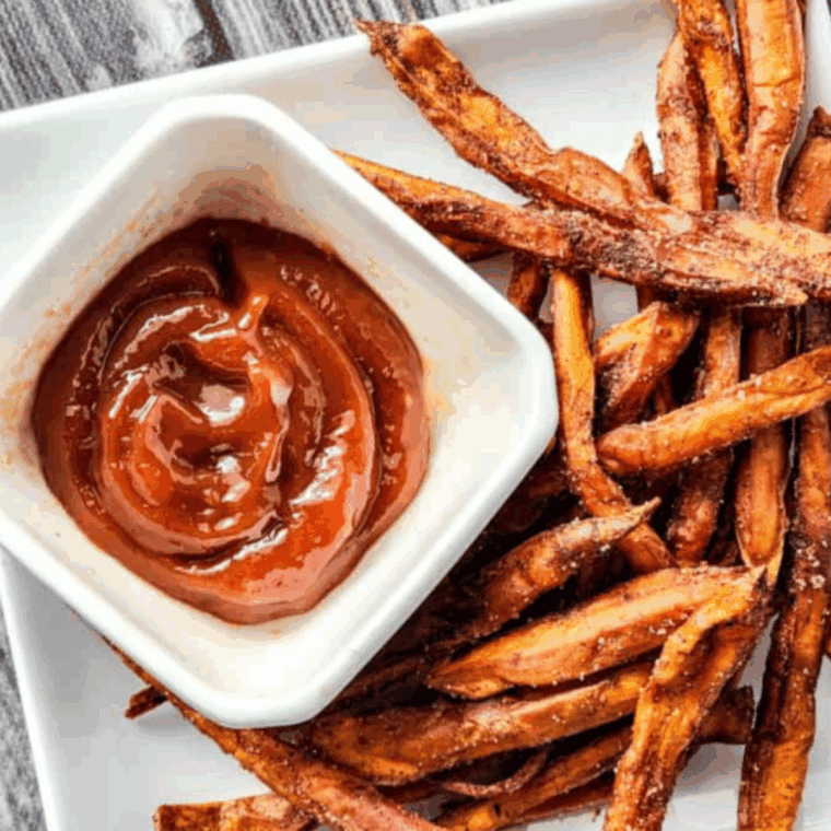 Air-fried sweet potato wedges with dipping sauce