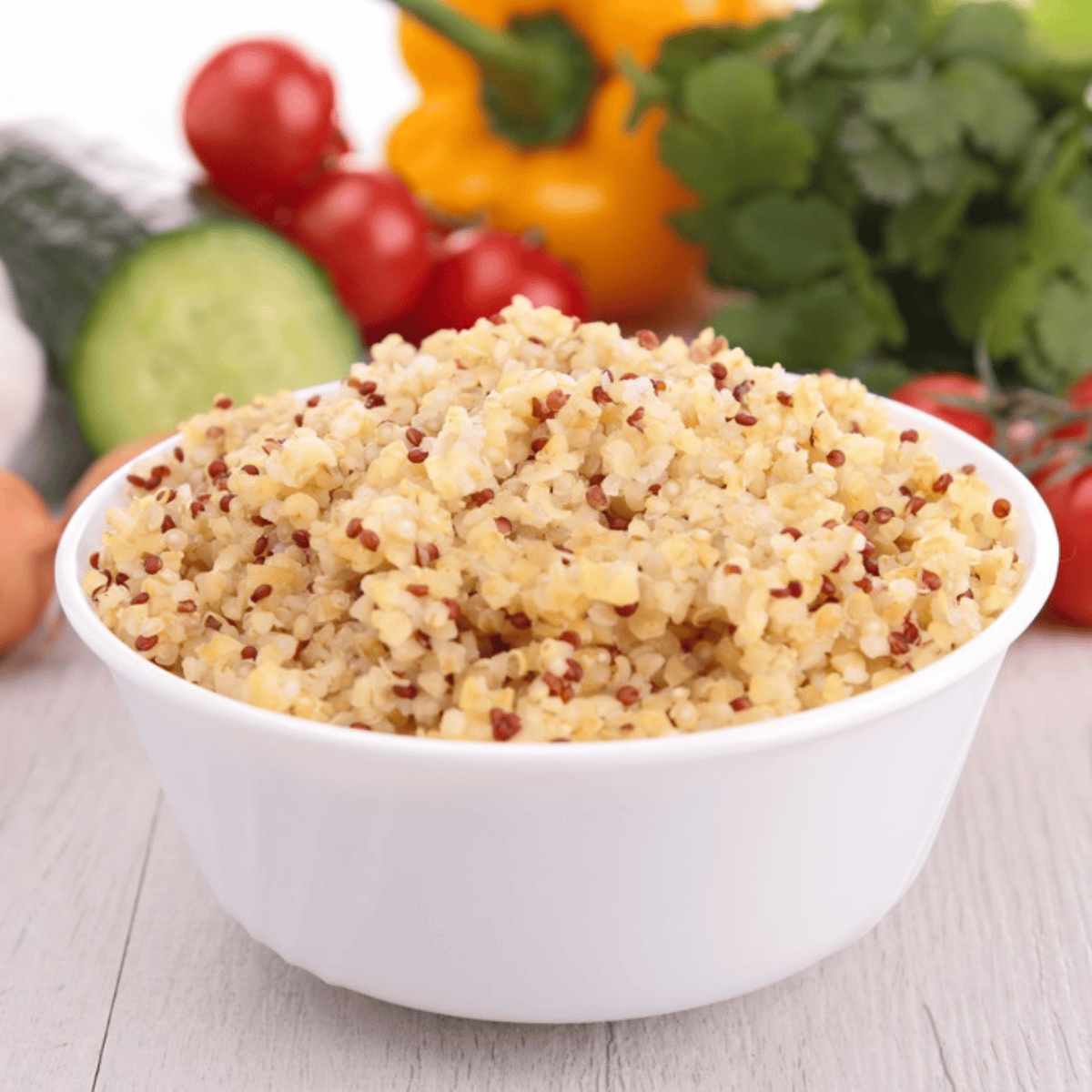 Buttery quinoa on a dinner plate