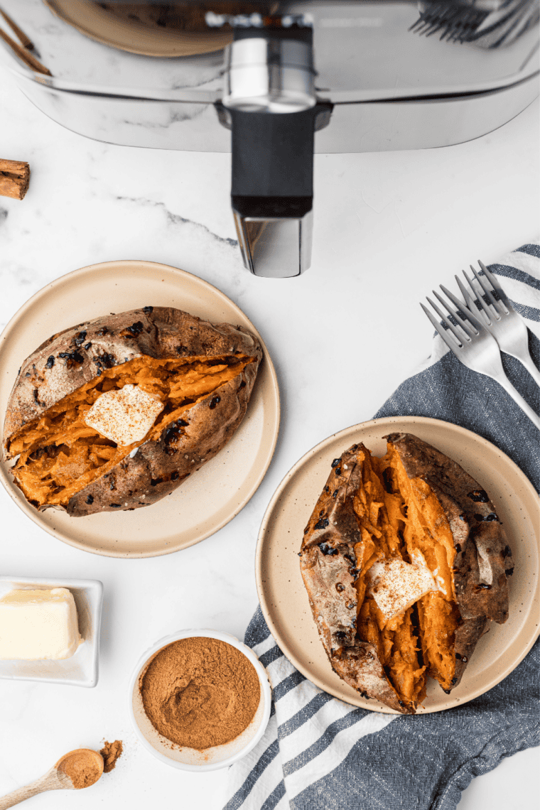 Outback Steakhouse sweet potato recipe served split open with honey butter melting into the flesh