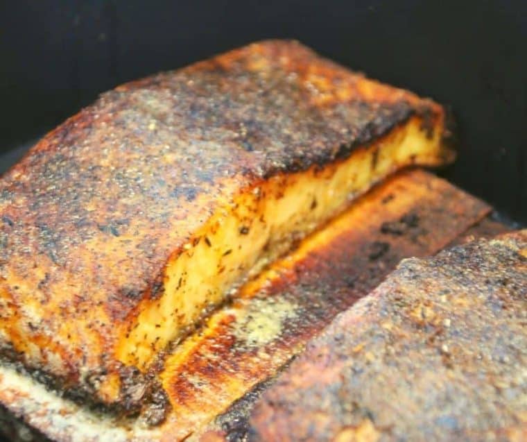 Salmon On Wooden Plank In Air Fryer basket