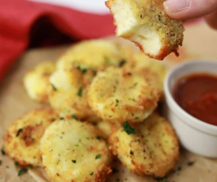 fried babybel snack cheese with breadcrumb coating