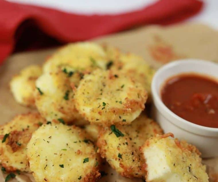 fried cheese rounds with herb and parmesan breadcrumb coating