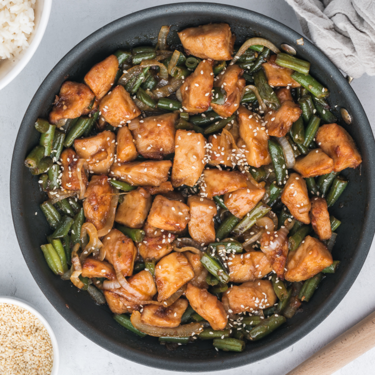 Homemade Panda Express Green Bean Chicken with tender chicken and crispy green beans in a soy-ginger sauce.