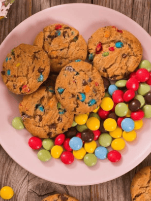 Air Fryer Monster Cookies -- Monster cookies are so good and will scare your taste buds immediately! These monster cookies have peanut butter, oats, M&M’s, and chocolate chips. They’re soft in the middle and slightly crispy on the outside. Trust me when I say you’ll be scarfing these down before you know it. You might even want to double or triple this recipe because they go fast!