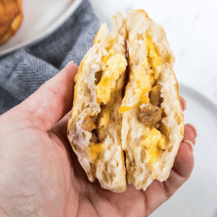 Air Fryer Sausage, Egg and Cheese Biscuits