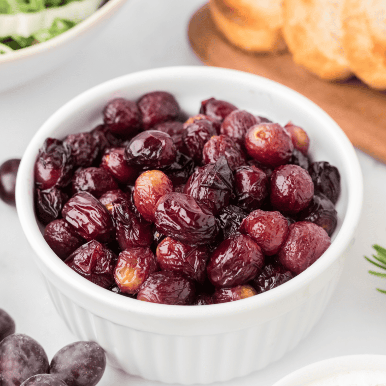 Cooked grapes in a bowl perfectly roasted and ready to enjoy.