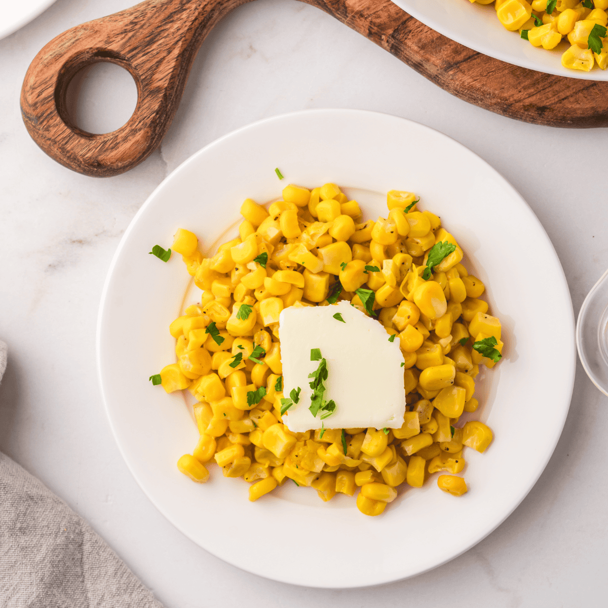 A serving of Air Fryer Canned Corn, crispy and golden, served as a delicious side dish.