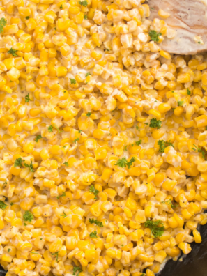 A serving of Air Fryer Canned Corn, crispy and golden, served as a delicious side dish.