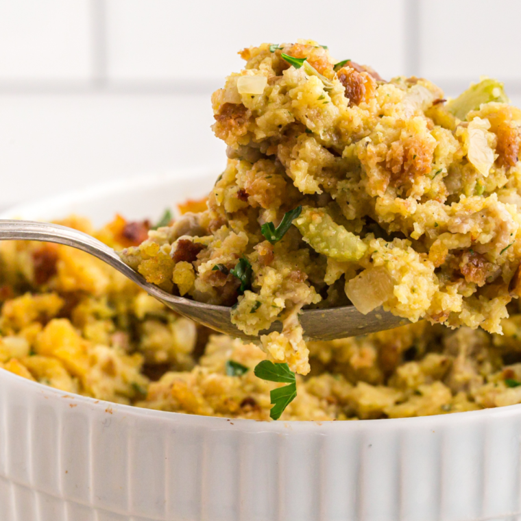 Air Fryer Cornbread Sausage Stuffing - Fork To Spoon