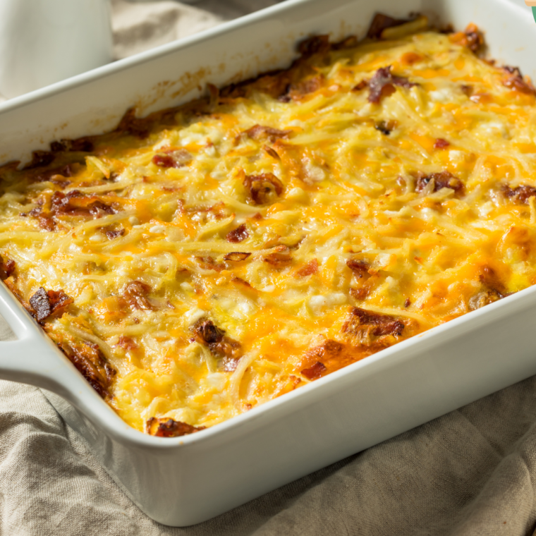 Air Fryer Ham Casserole with melted cheese and creamy layers.