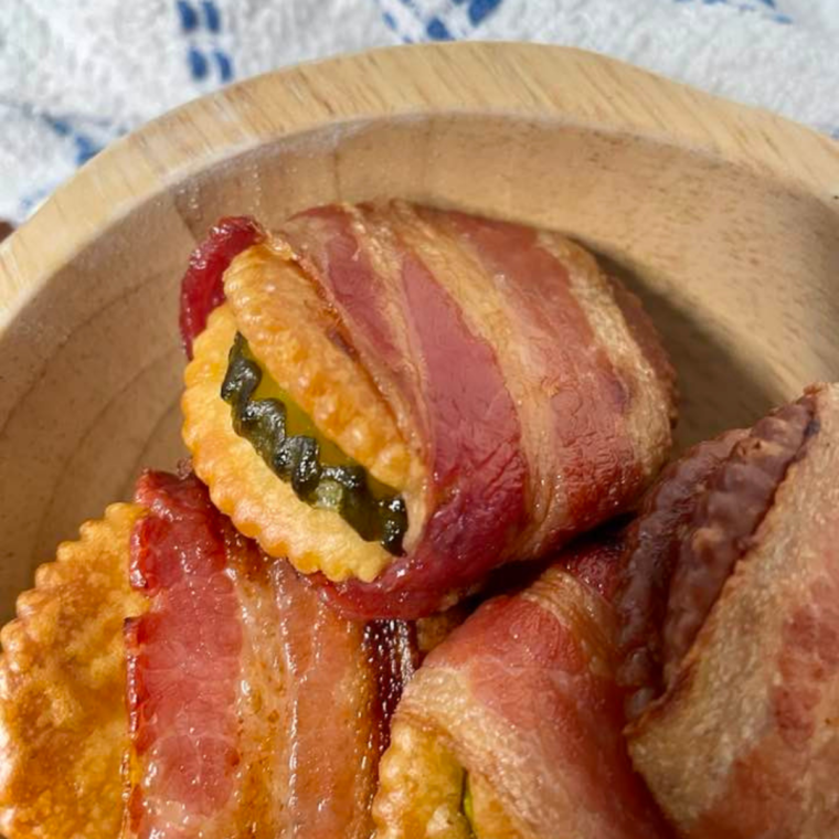 Air Fryer Bacon Wrapped Pickle Dippers