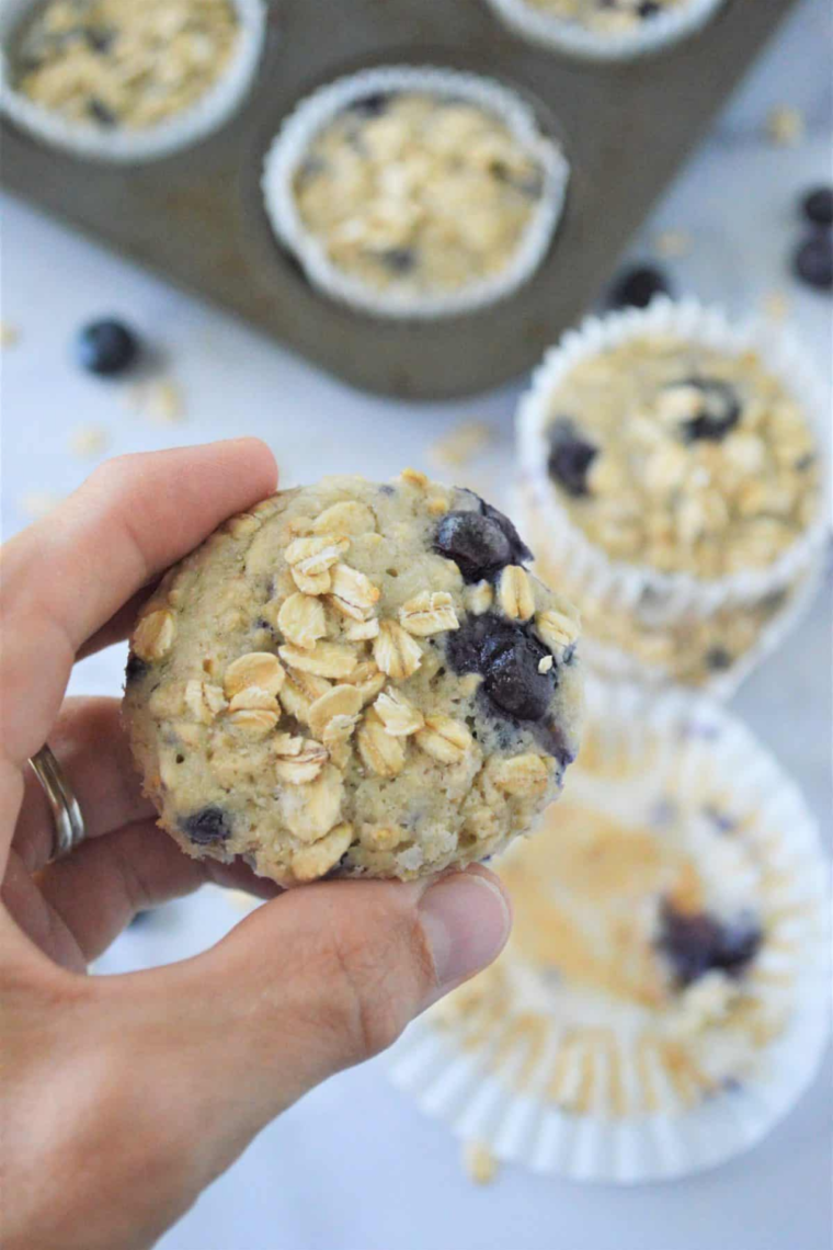 air fryer banana blueberry oat muffins