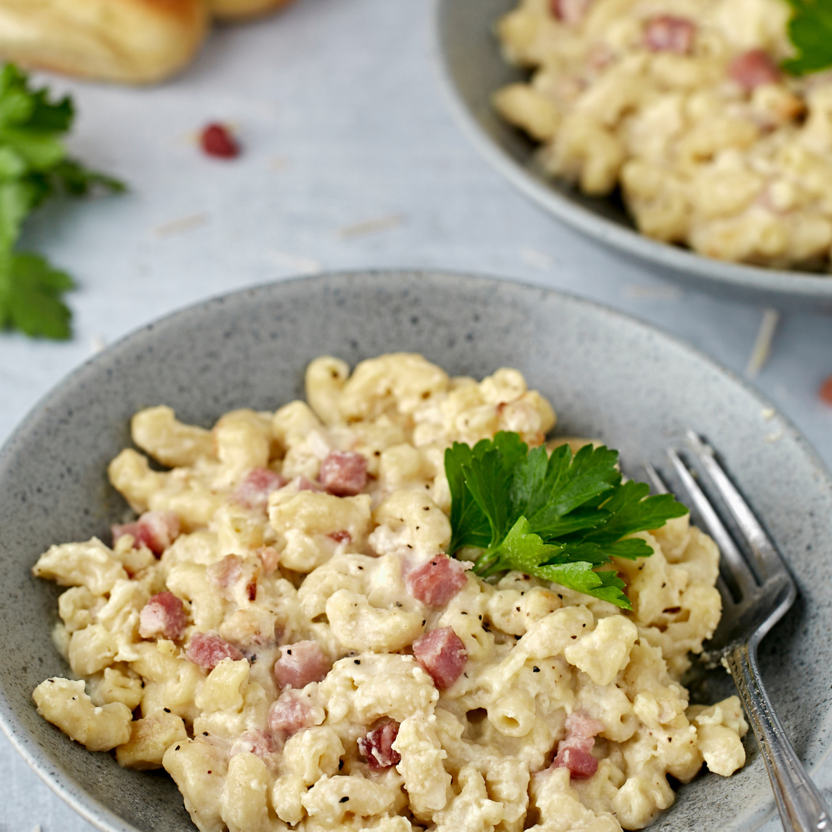 Air Fryer Carbonara Mac and Cheese