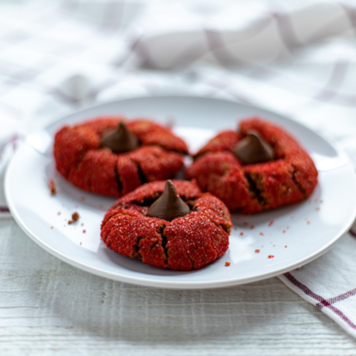 Air Fryer Red Velvet Peanut Butter Blossom Cookies