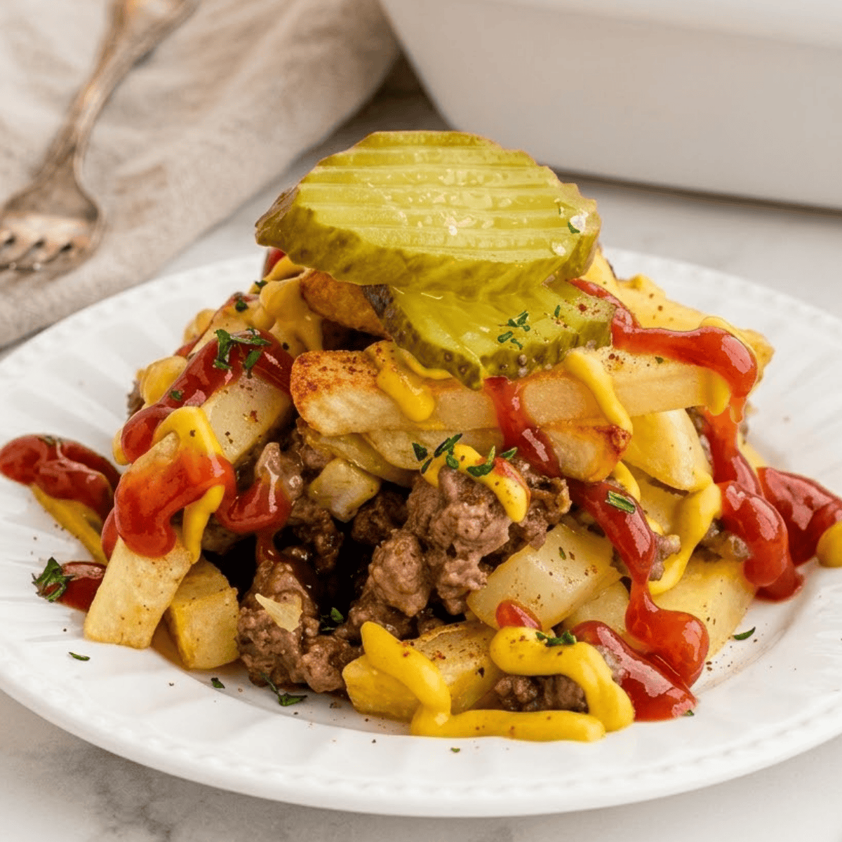 Air Fryer Cheeseburger French Fry Casserole