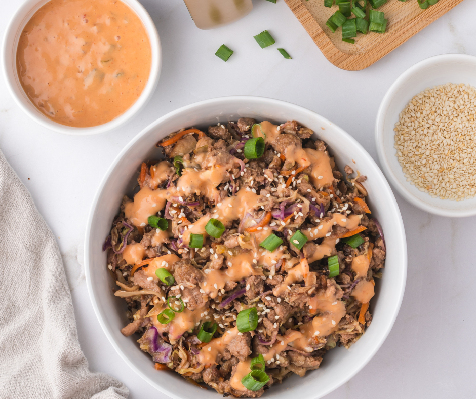 air fryer egg roll in a bowl