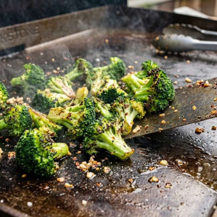 Griddle broccoli: Sear in single layer until lightly charred edges form