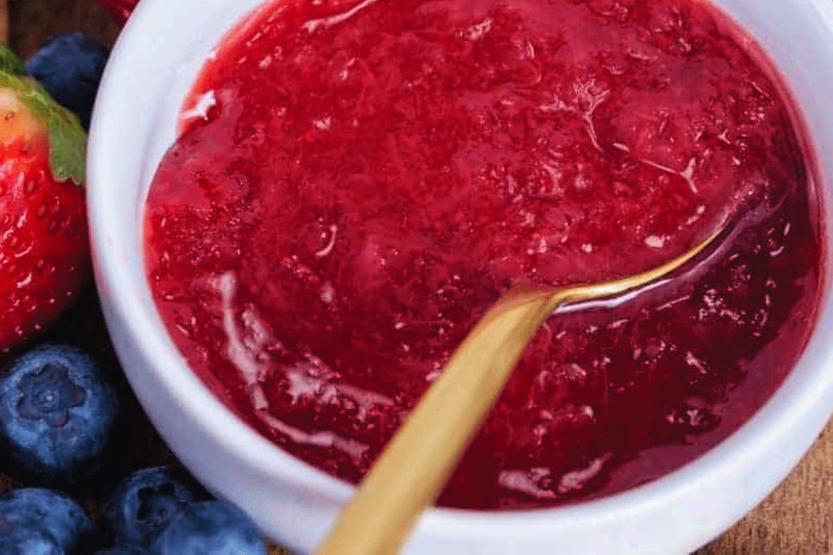 A bowl of homemade strawberry jam