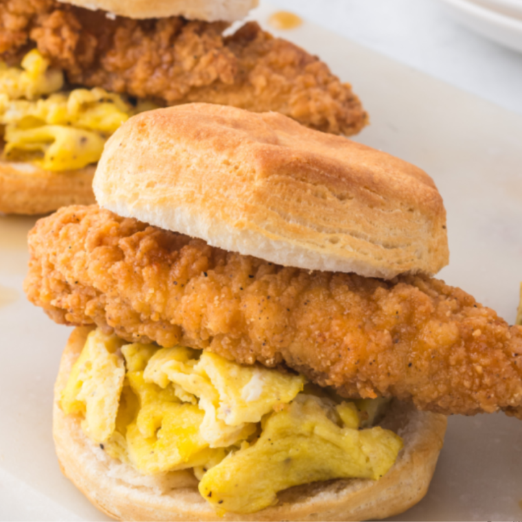 Air Fryer Chicken Biscuit Sandwich - Chicken breast fillet cooked in an air fryer served on a flaky biscuit.