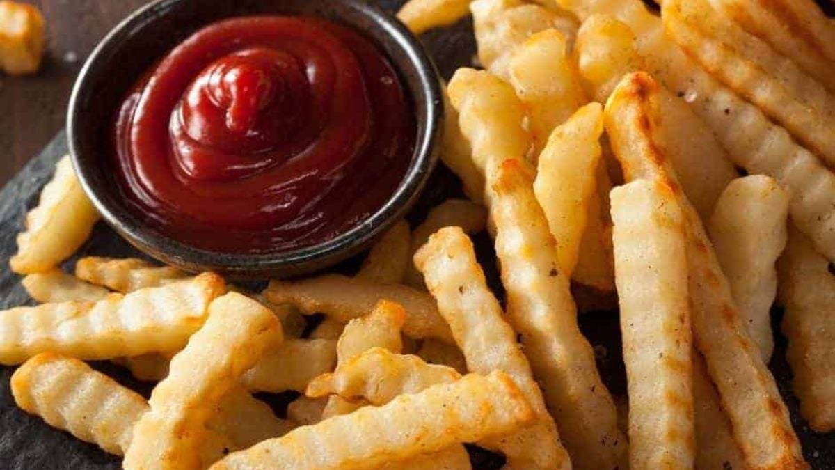 Classic french fries and ketchup.