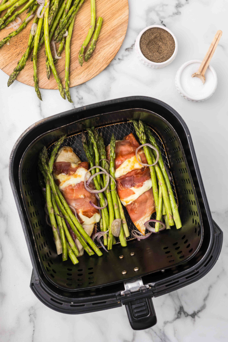 Air Fryer Stuffed Chicken with Asparagus