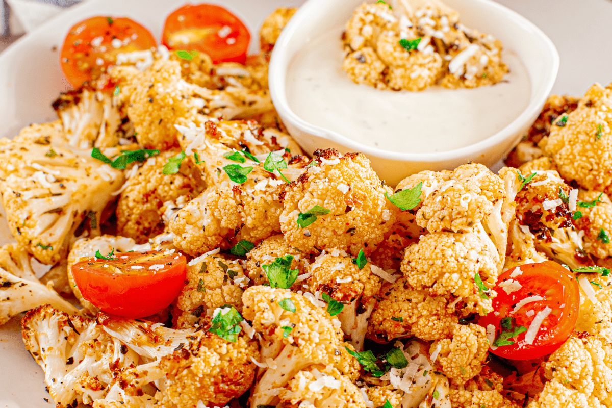 Air fryer cauliflower and tomatoes.