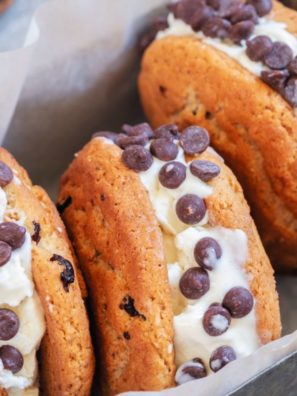 Air fryer chocolate chip cookie ice cream sandwiches.