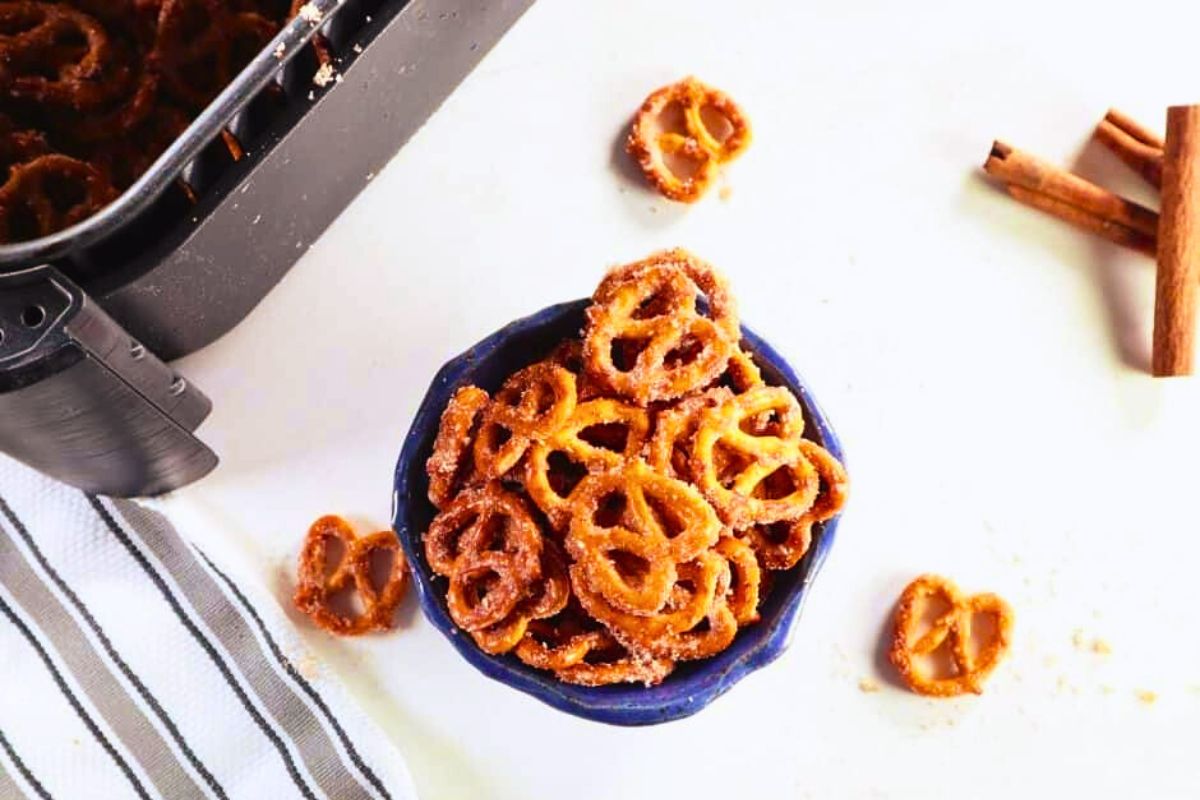 Air fryer cinnamon sugar pretzels.