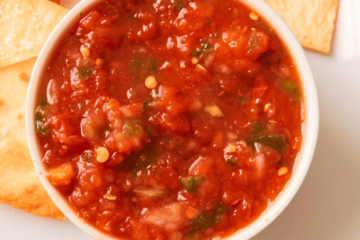 Air fryer salsa in a small dish.