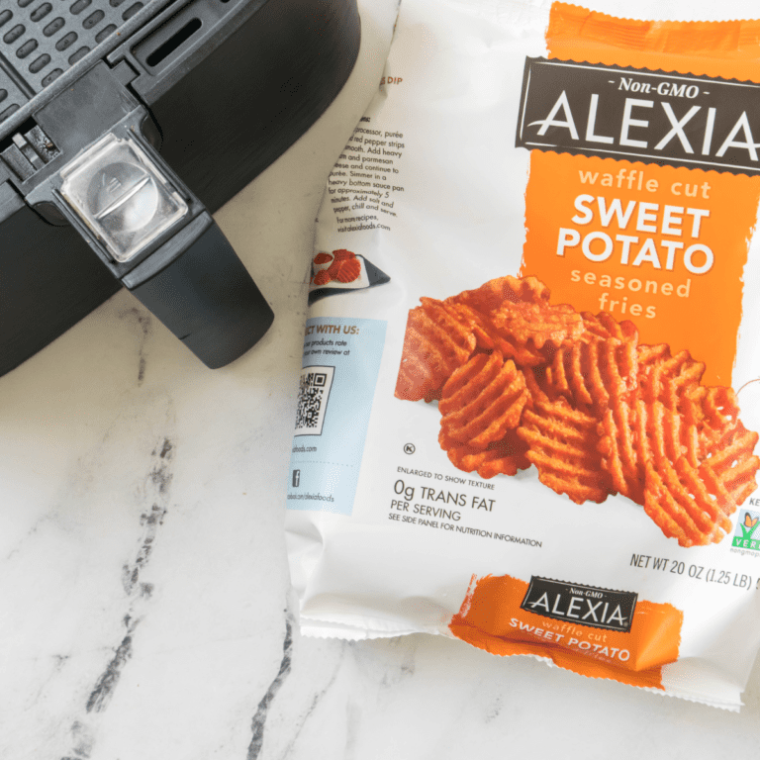 overhead: a bag of alexia sweet potato fries for air fryer