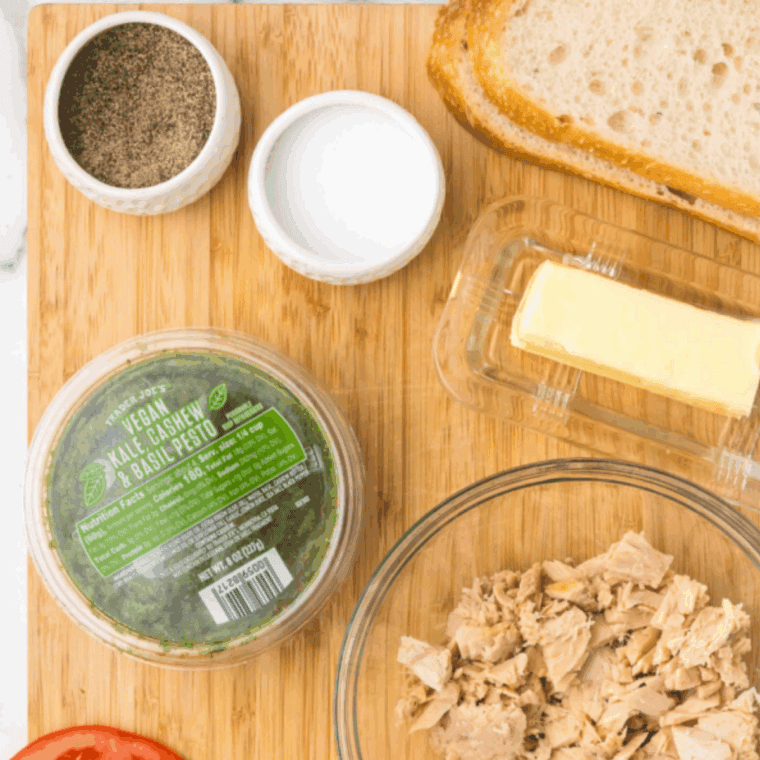 Ingredients needed for Copycat Panera Tuna Salad Sandwich Recipe on kitchen table.