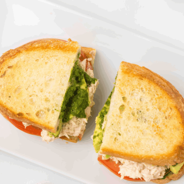 Copycat Panera Tuna Salad Sandwich made with creamy tuna salad, fresh veggies, and soft bread, perfect for lunch.