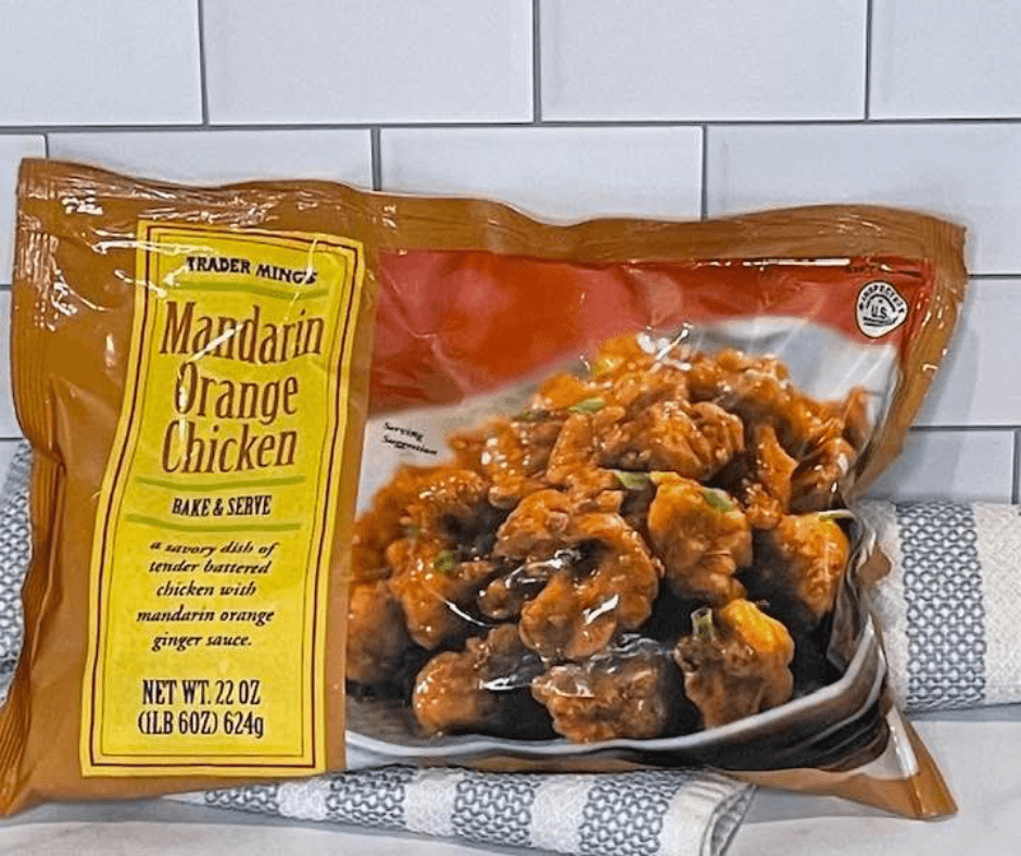 a package of trader joes orange chicken for air fryer