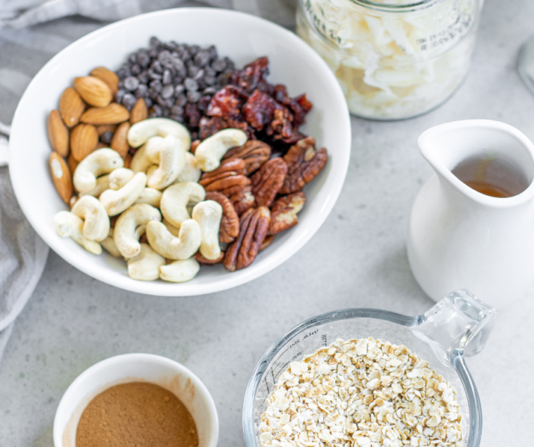 ingredients needed for Muesli on a flat table