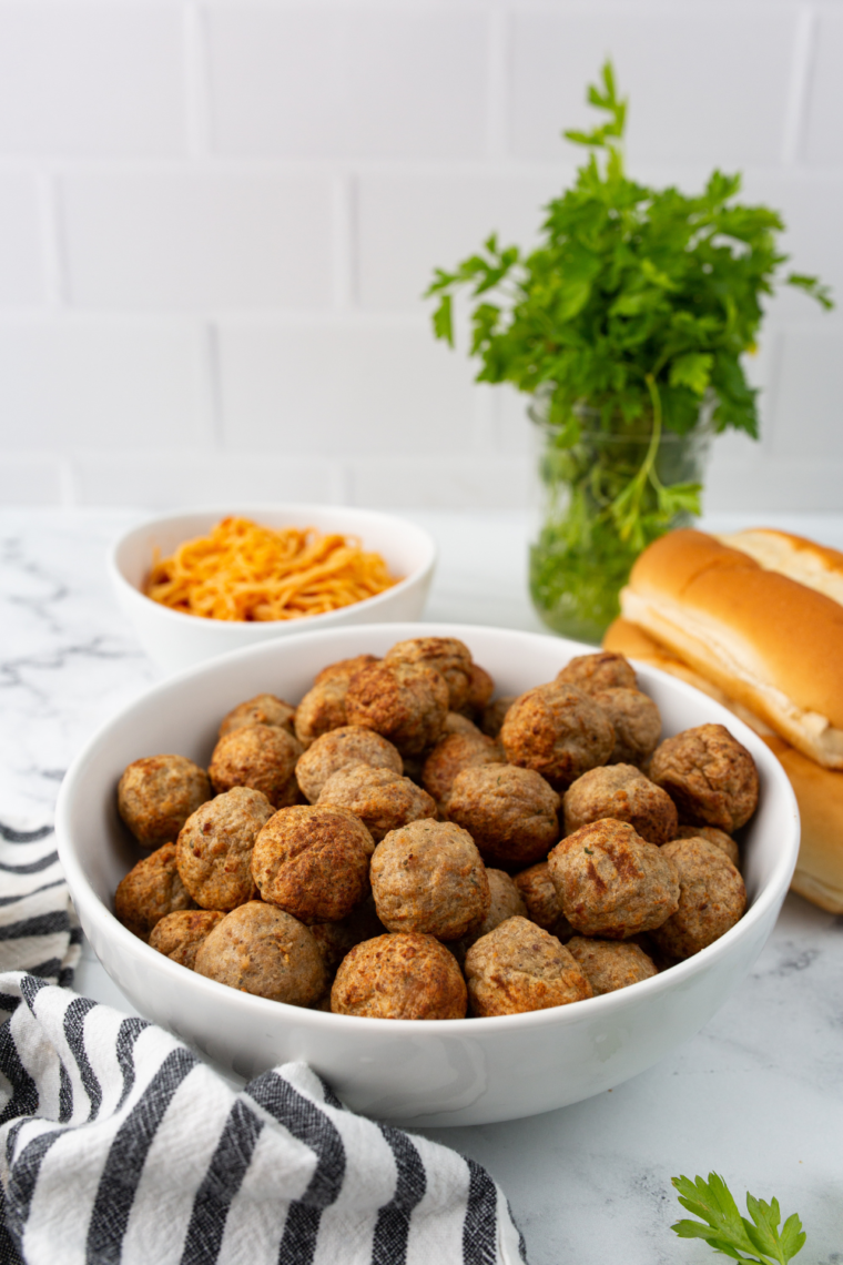 Frozen Turkey Meatballs in plate cooked from an air fryer